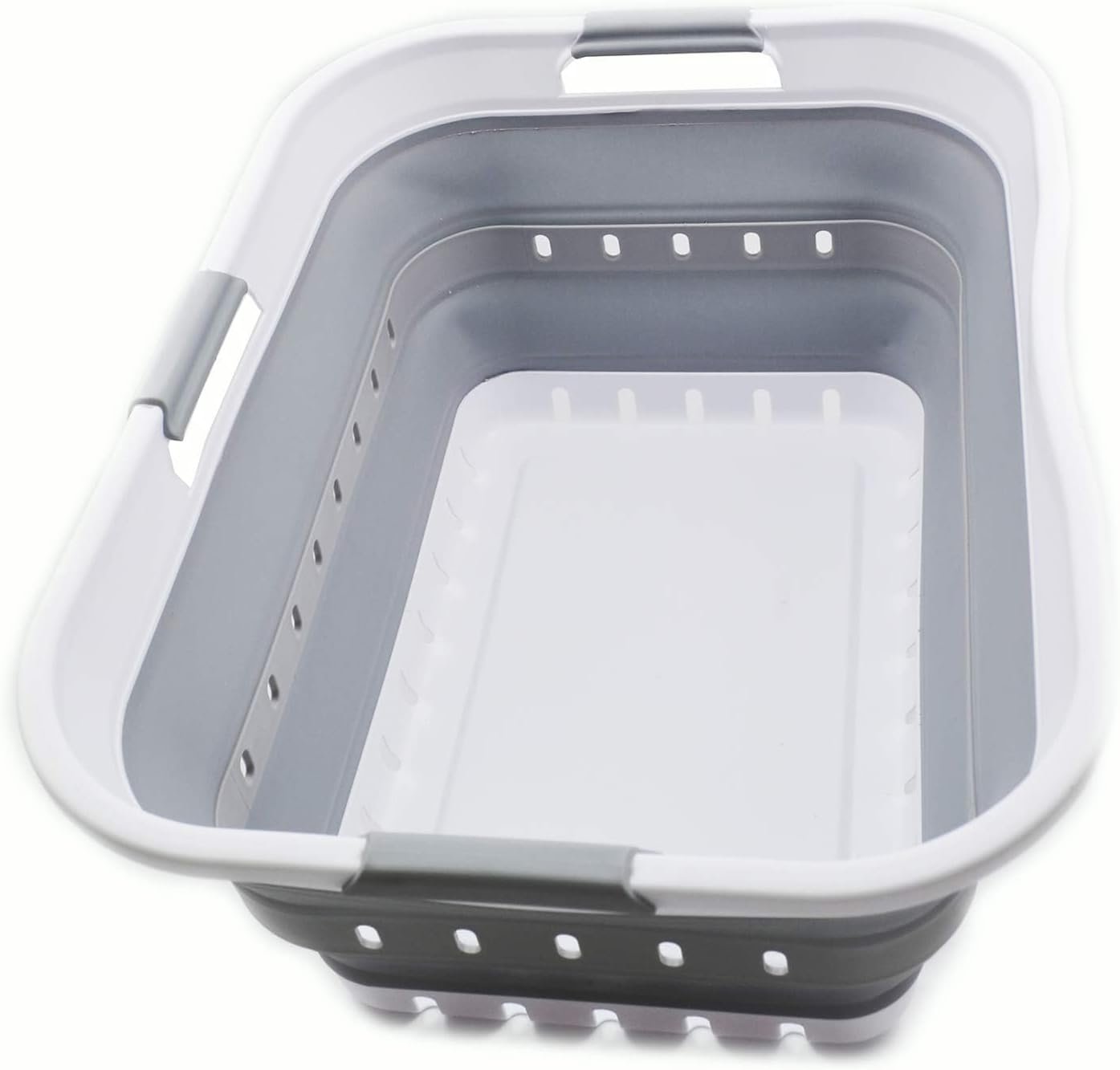 SAMMART 42L (11 gallon) Collapsible Plastic Laundry Basket – Foldable Pop Up Storage Container/Organizer – Space Saving Hamper/Basket (1, White/Grey)