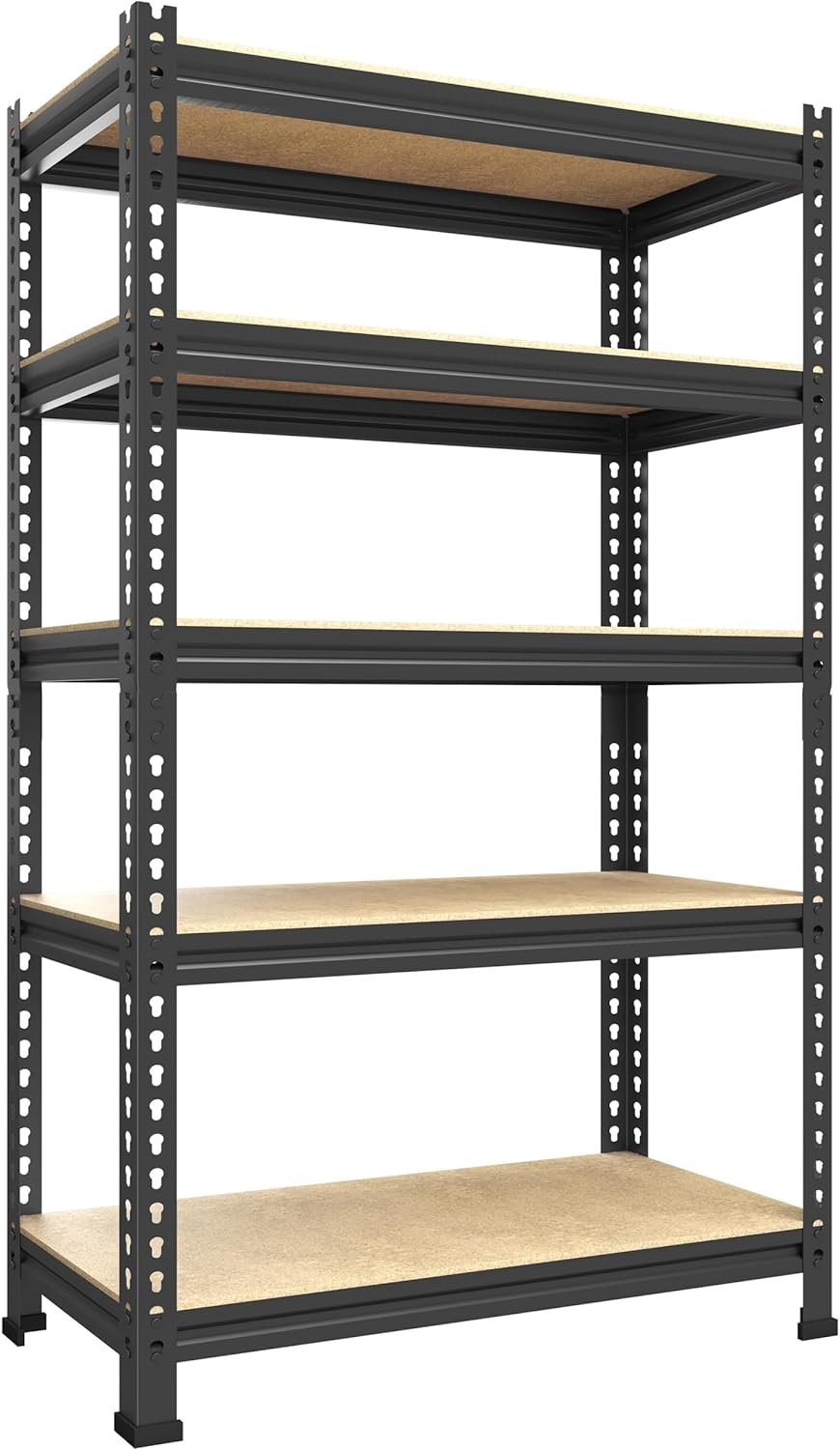PrimeZone Storage Shelves 5 Tier Adjustable Garage Storage Shelving, Heavy Duty Metal Storage Utility Rack Shelf Unit for Warehouse Pantry Closet Kitchen, 28″ x 12″ x 59″, Black