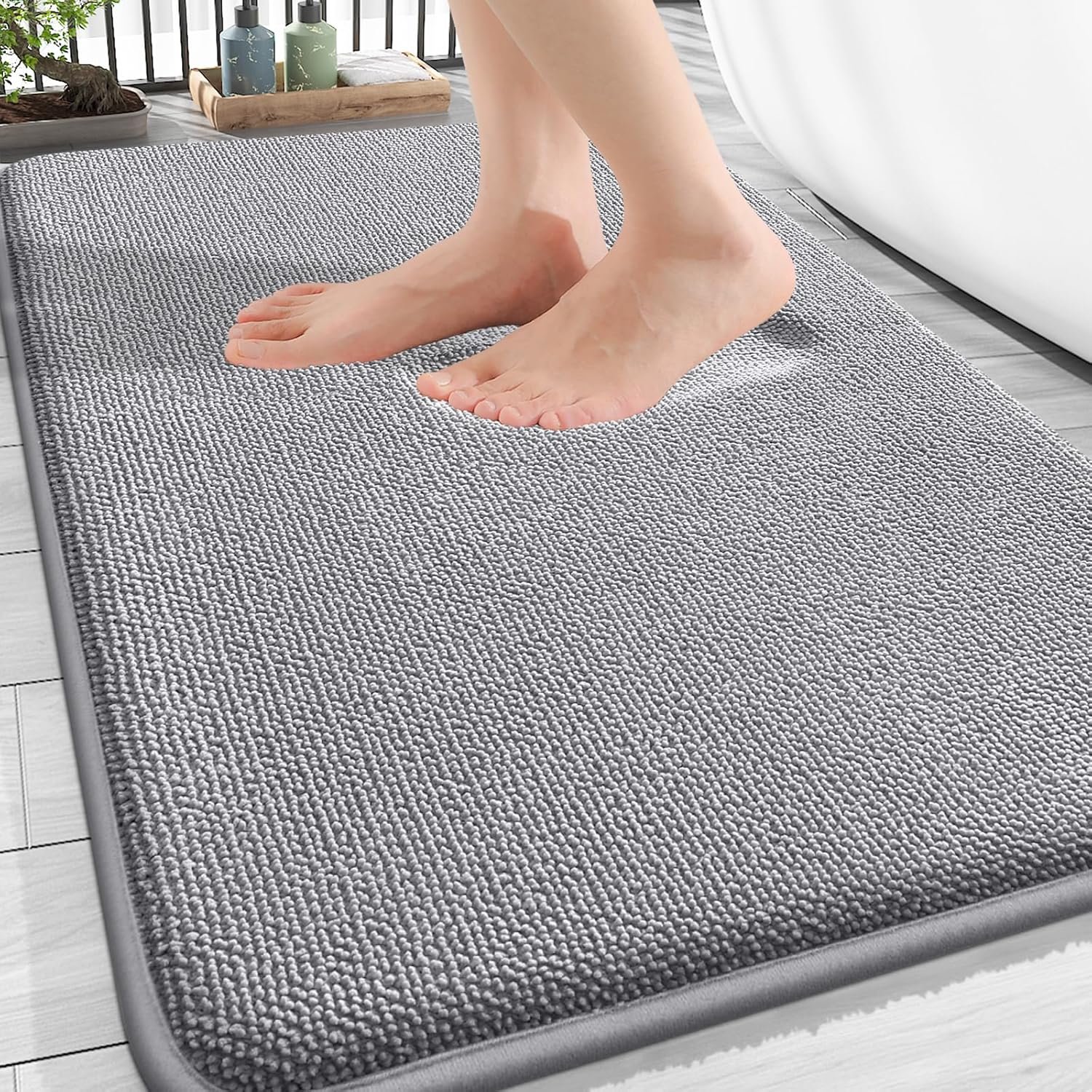 OLANLY Thick Memory Foam Bath Mat Rug 30×20, Extra Soft Absorbent Bathroom Rugs, Quick Dry Bath Mats, Non-Slip, Machine Washable Carpet for Bathroom, Tub and Shower, Home Decor Accessories, Grey