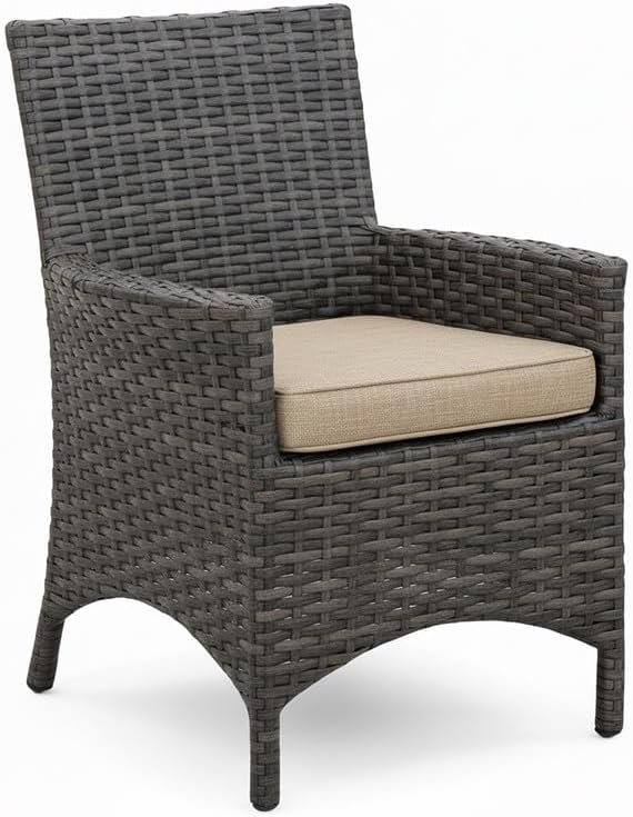 Covers & All Universal Dining Chair with Arm, Charcoal Wicker, Sunbrella Cushion, Outdoor Furniture with UV-Protected, Perfect for Patio Furniture (24″ L x 24″ W x 35.5″ H)