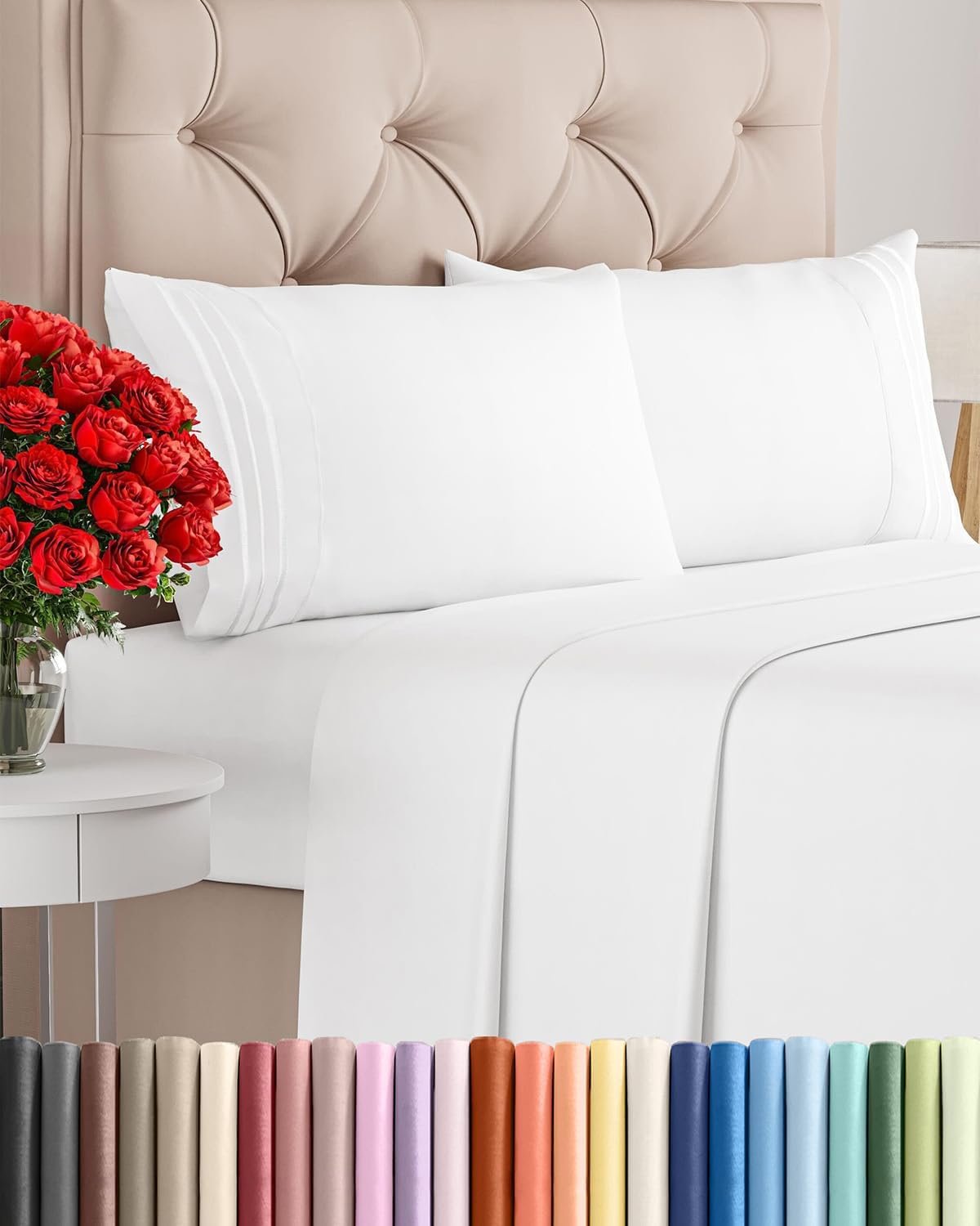 King Size 4 Piece Sheet Set – Comfy Breathable & Cooling Bed Sheets Set – Hotel Luxury Bedding for Women, Men, Kids, Teens, Boys & Girls – Deep Pockets, Ultra-Soft and Wrinkle Free – Oeko-Tex – White