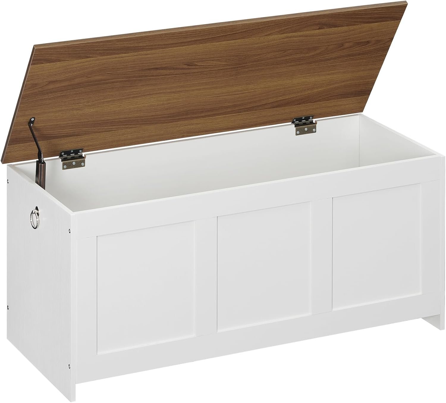HOOBRO Storage Bench, 39.3″ Retro Wooden Storage Chest, Wooden Storage Trunk, Toy Chest with Lift Top, Multifunctional Entryway Organizer, for Entryway, Living Room, White and Walnut WH141CW01