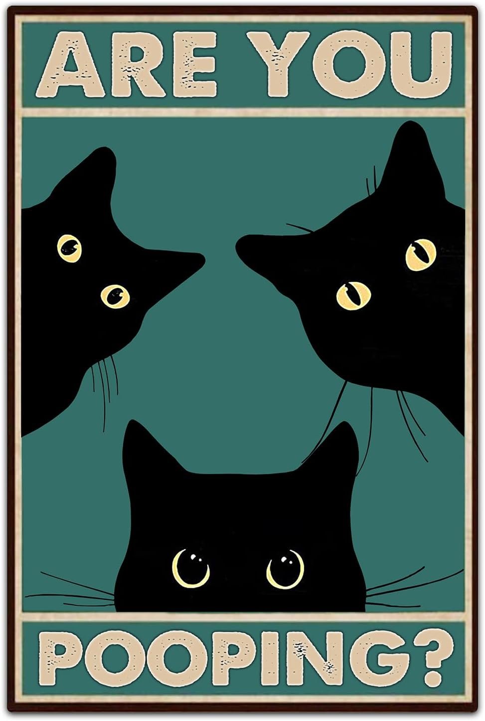 Funny Black Cat Wall Art – “Are You Pooping?” Vintage Bathroom Decor Poster – Retro Gothic Home Decor for Apartment or House, 8 x 12 Inch (918)