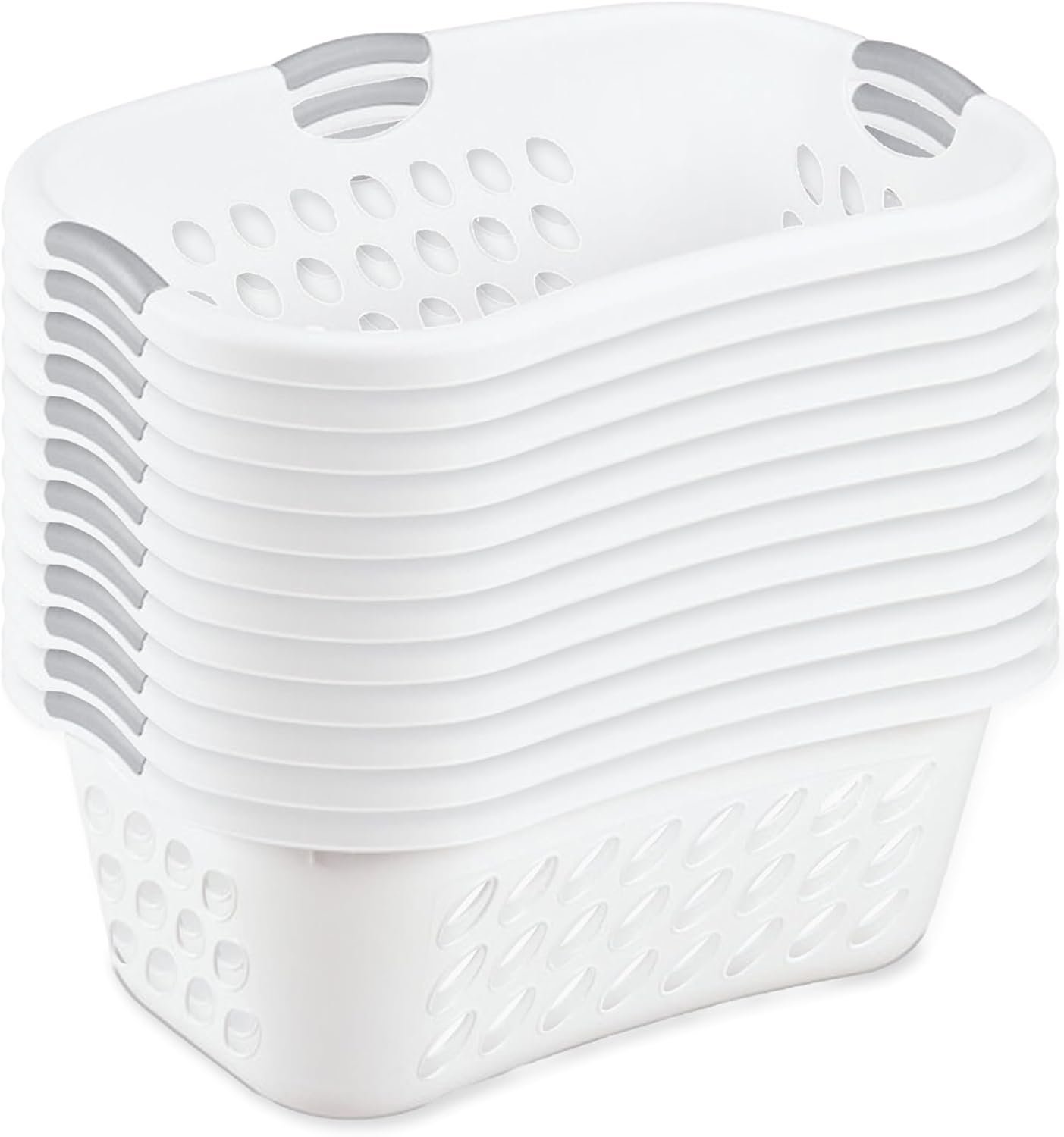 Sterilite 12 Pack Plastic Laundry Basket Hamper, 1.25 Bushel, Ultra HipHold, White