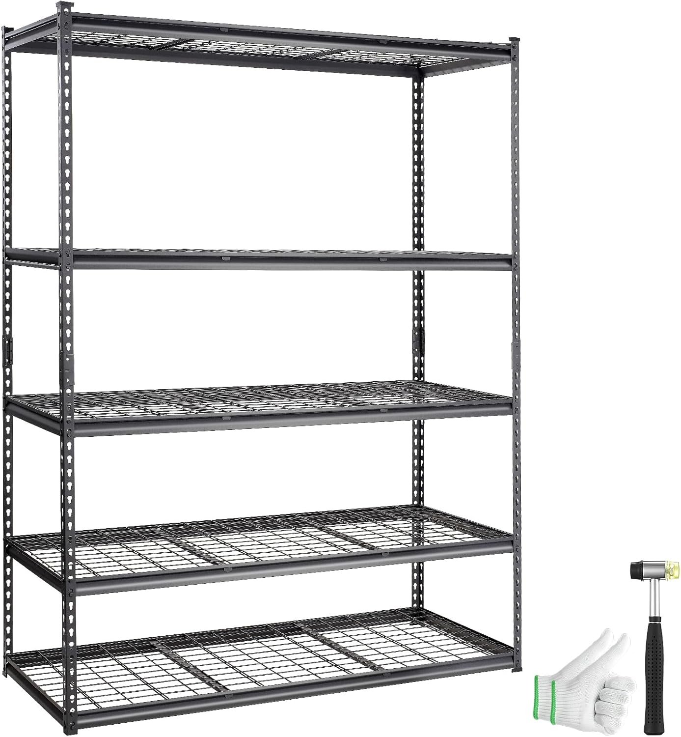 VEVOR Storage Shelving Unit, 5-Tier Adjustable, 2000 lbs Capacity, Heavy Duty Garage Shelves Metal Organizer Wire Rack, Black, 60″ L x 24″ W x 78″ H for Kitchen Pantry Basement Bathroom Laundry Closet