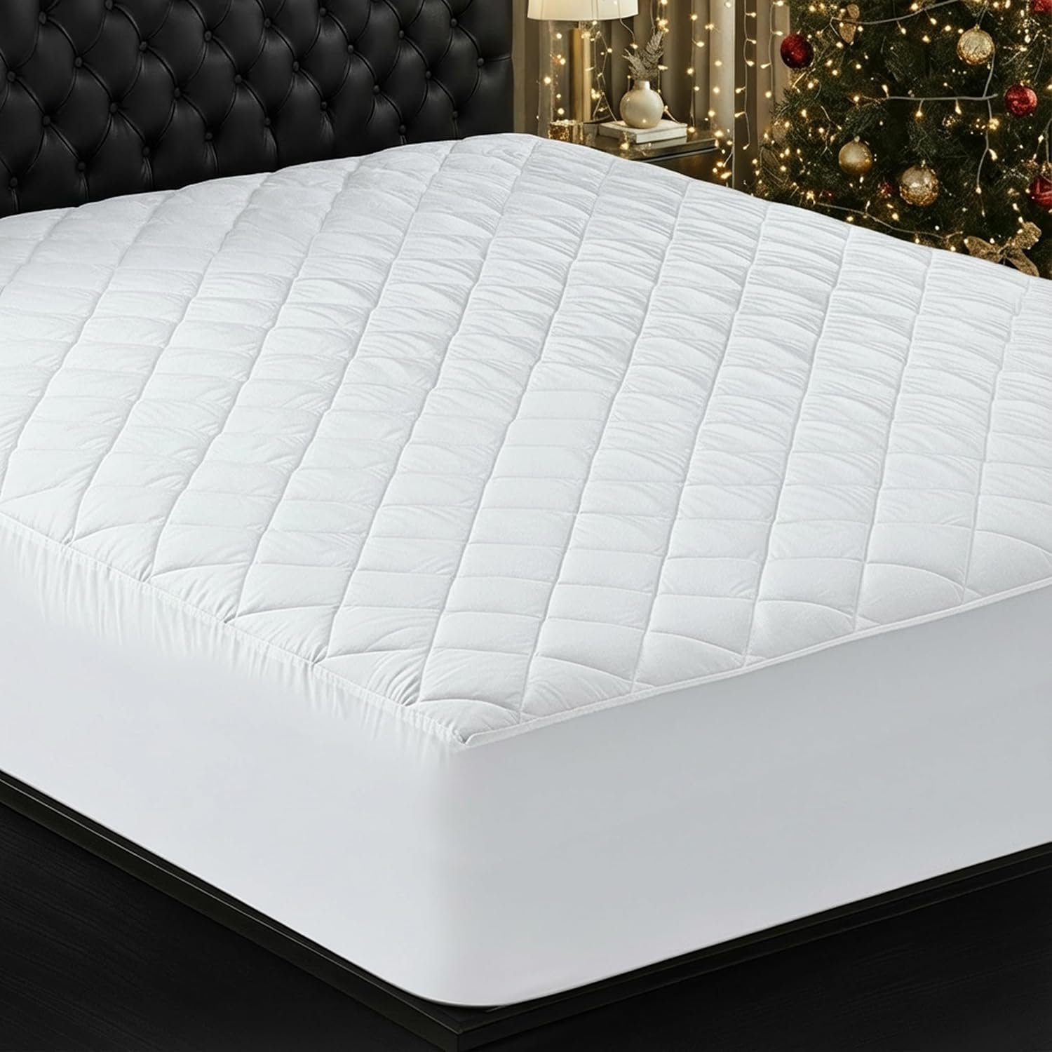 Utopia Bedding Quilted Fitted Mattress Pad, Queen Size, Elastic Fitted Mattress Topper Protector and Cover with Deep Pocket Stretches up to 16 Inches, Machine Washable (White)