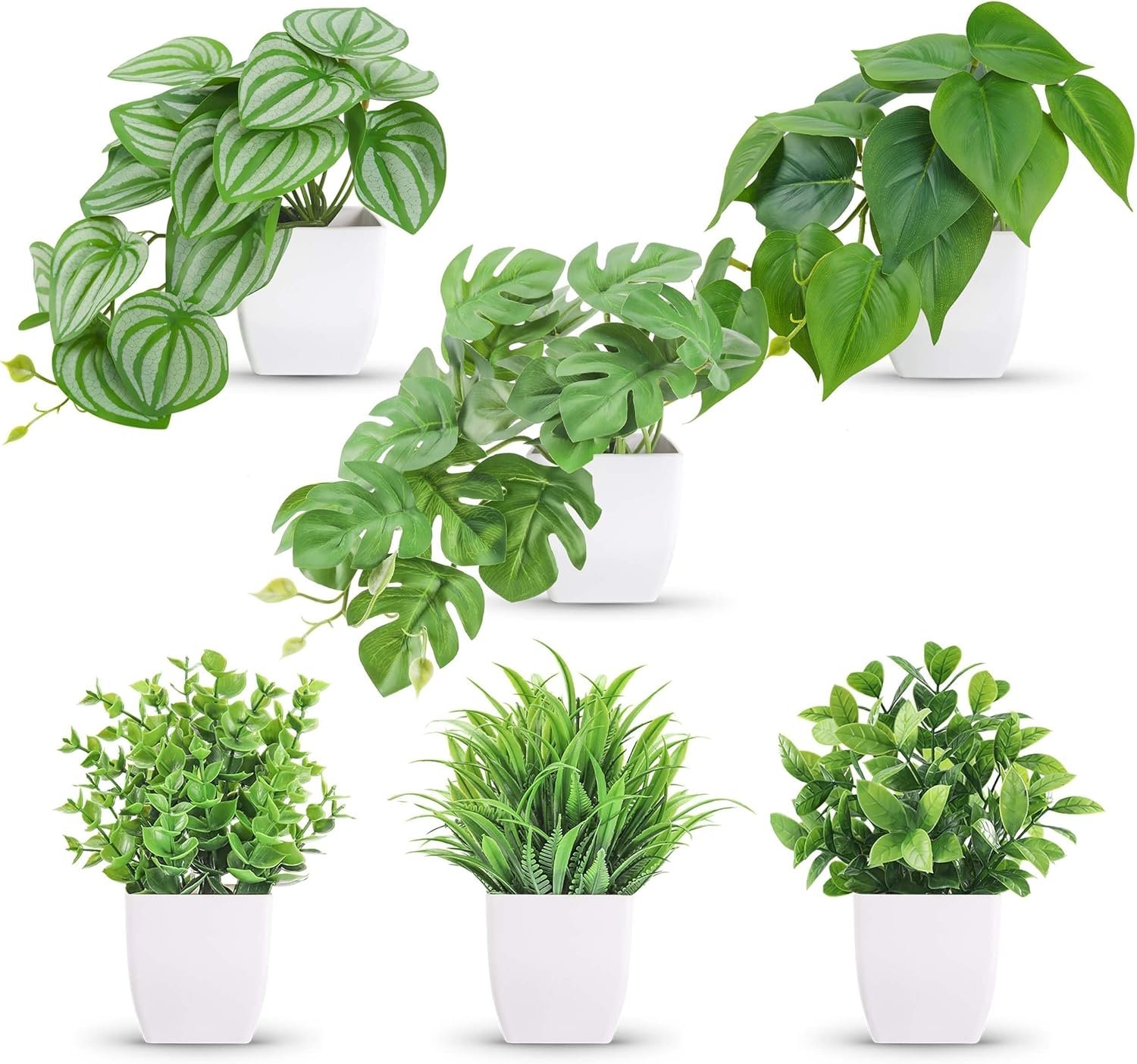 Der Rose 6 Pack Fake Plants Small Artificial Potted Plants Faux Plants for Home Office Desk Bathroom Aesthetic Farmhouse Room Decor Indoor