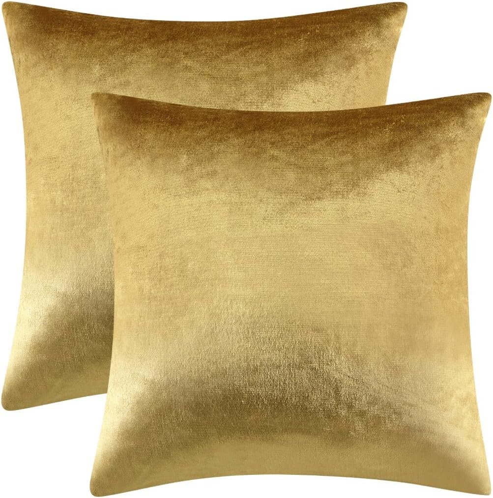 GIGIZAZA Gold Velvet Decorative Throw Pillow Covers,18×18 Pillow Covers for Couch Sofa Bed 2 Pack Soft Cushion Covers