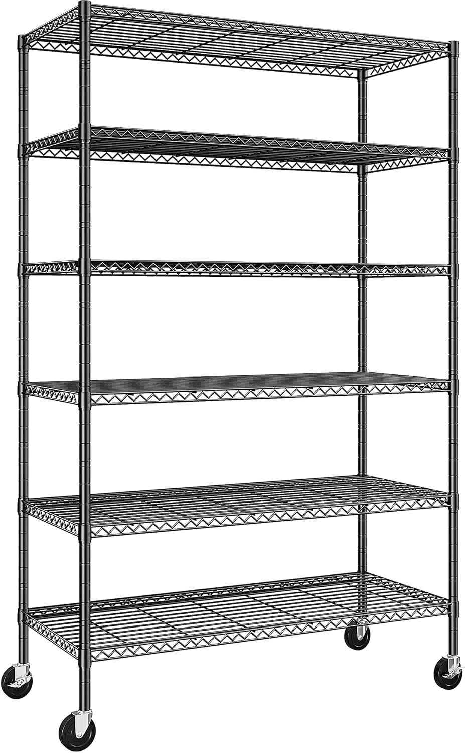 Romorgniz 82″ H X45 W X18 D Storage Shelves with Wheels, 6 Tier Wire Shelving Adjustable Metal Shelving Pantry Shelves Capacity 1200LBS for Garage Shelving, Pantry, Kitchen, Closet, Commercial, Black