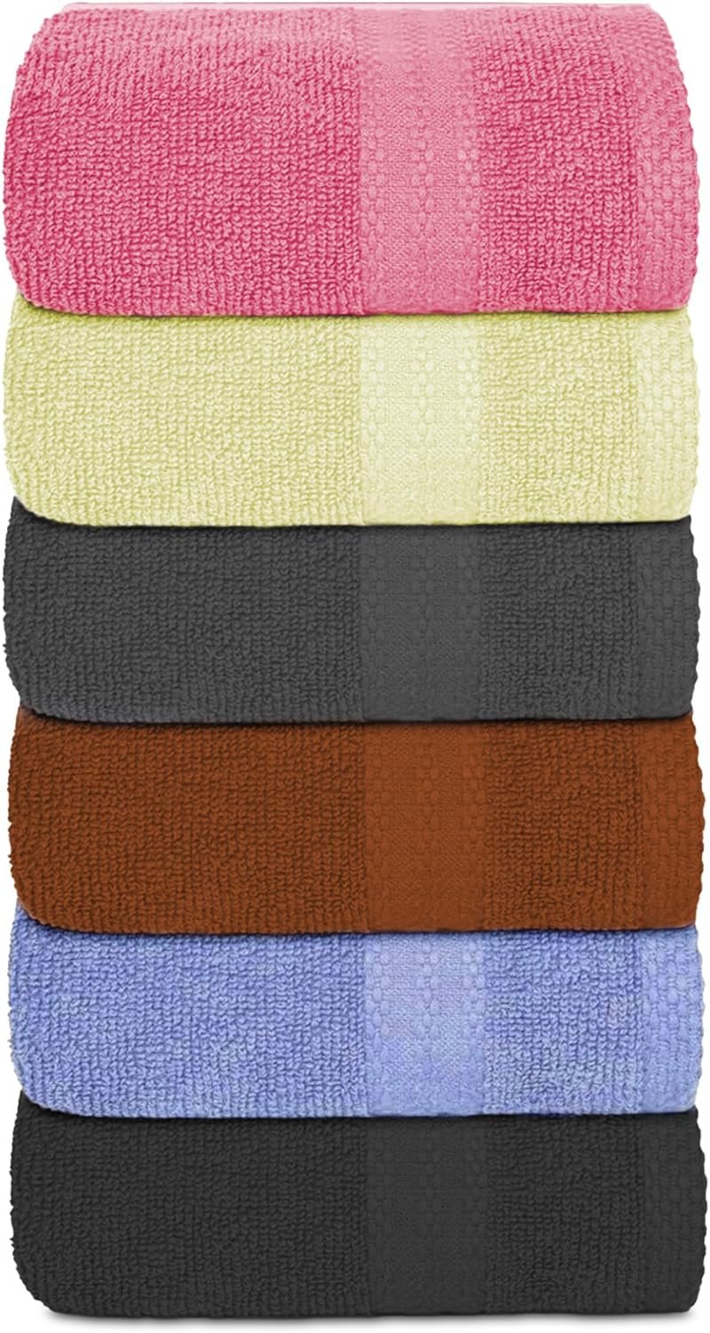100% Cotton Hand Towel Set – Soft, Absorbent Towels for Bathroom, Kitchen & Gym Use – Durable, Reusable & Machine Washable Towels – Multi-Color, 16 x 28 Inches, Pack of 6