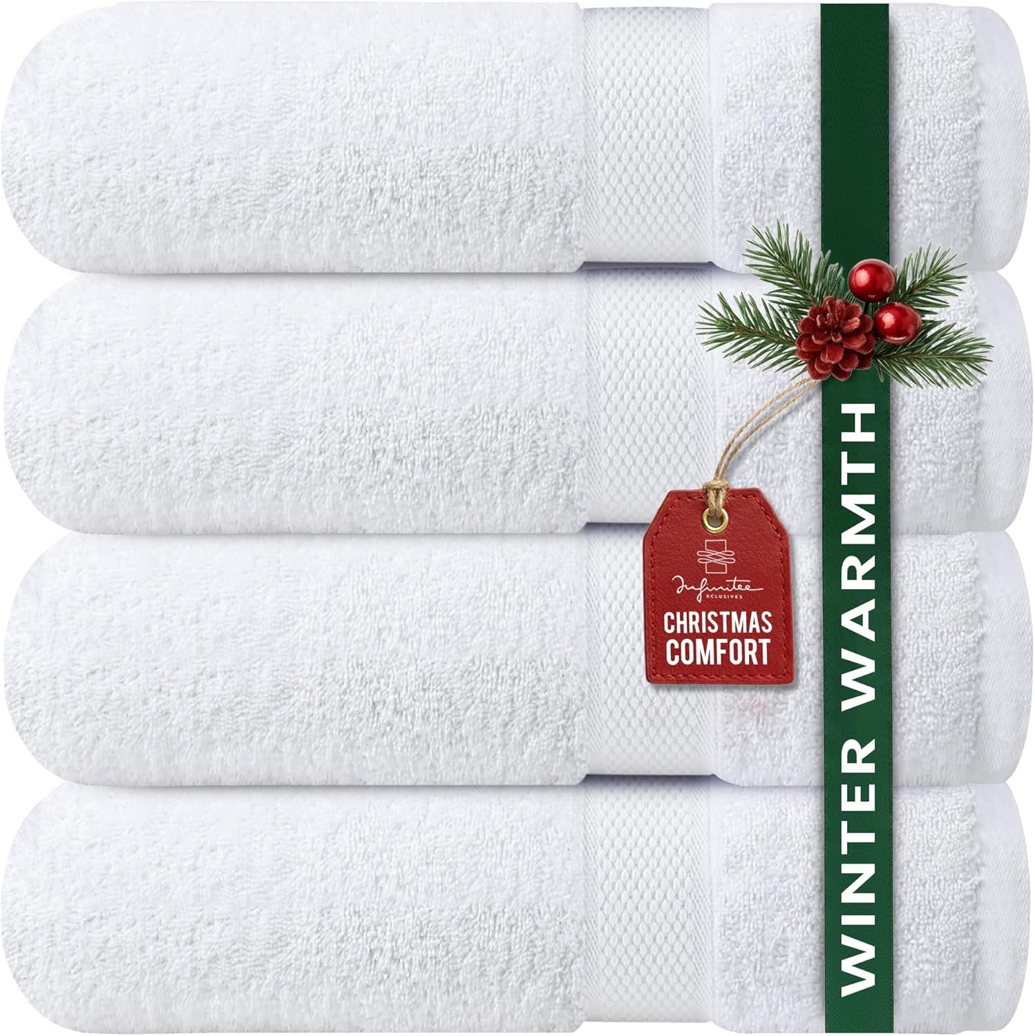 Infinitee Xclusives Luxury 100% Ring-Spun Cotton White Bath Towels Set of 4 (27×54 inches) – Soft, Absorbent & Quick-Drying Towels for Bathroom, Gym, Spa & Hotel Use (Brilliant White, Bath Towels)