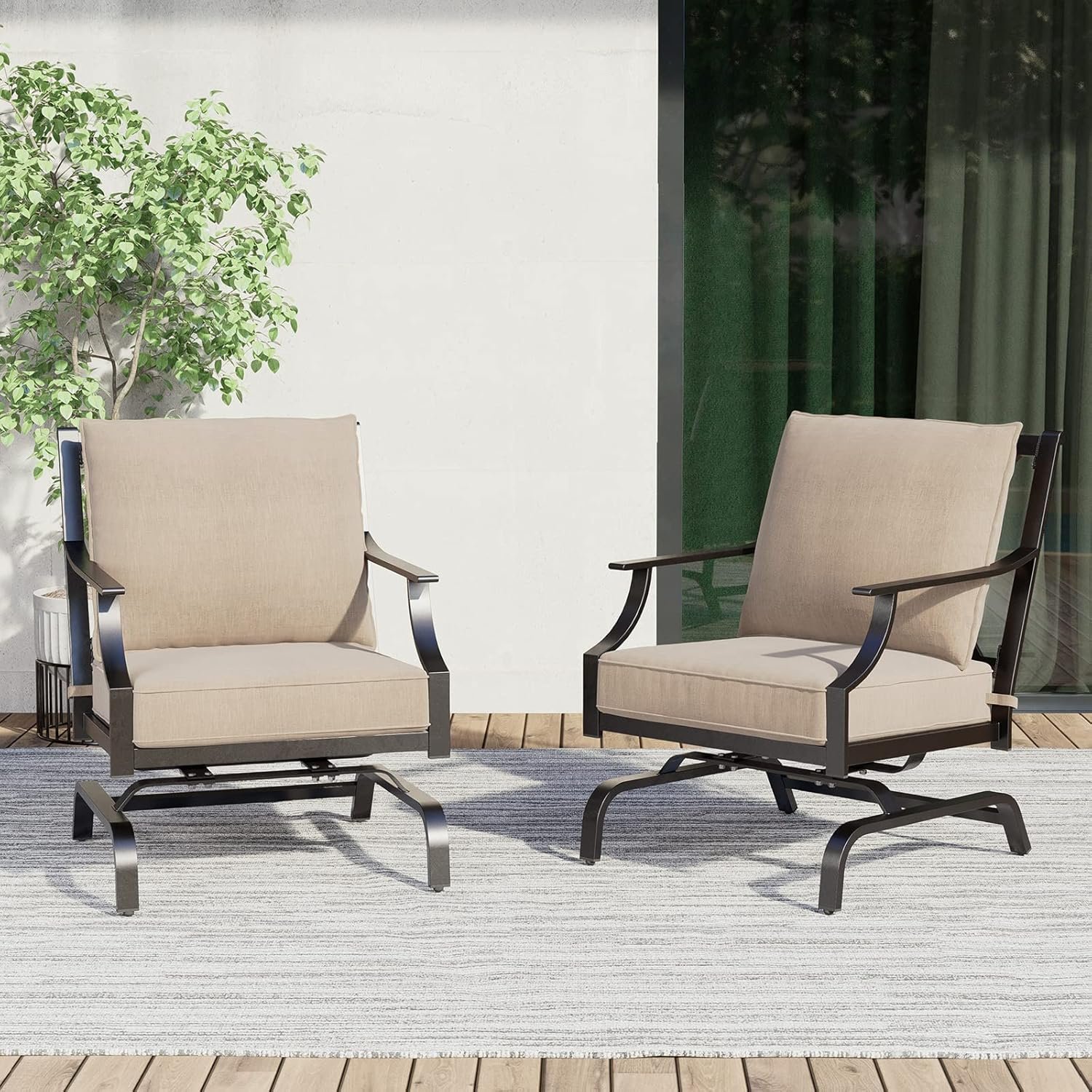 Grand Patio Outdoor Rocking Chairs – Motion Chairs Set of 2, Patio Seating with Olefin Cushions, Beige