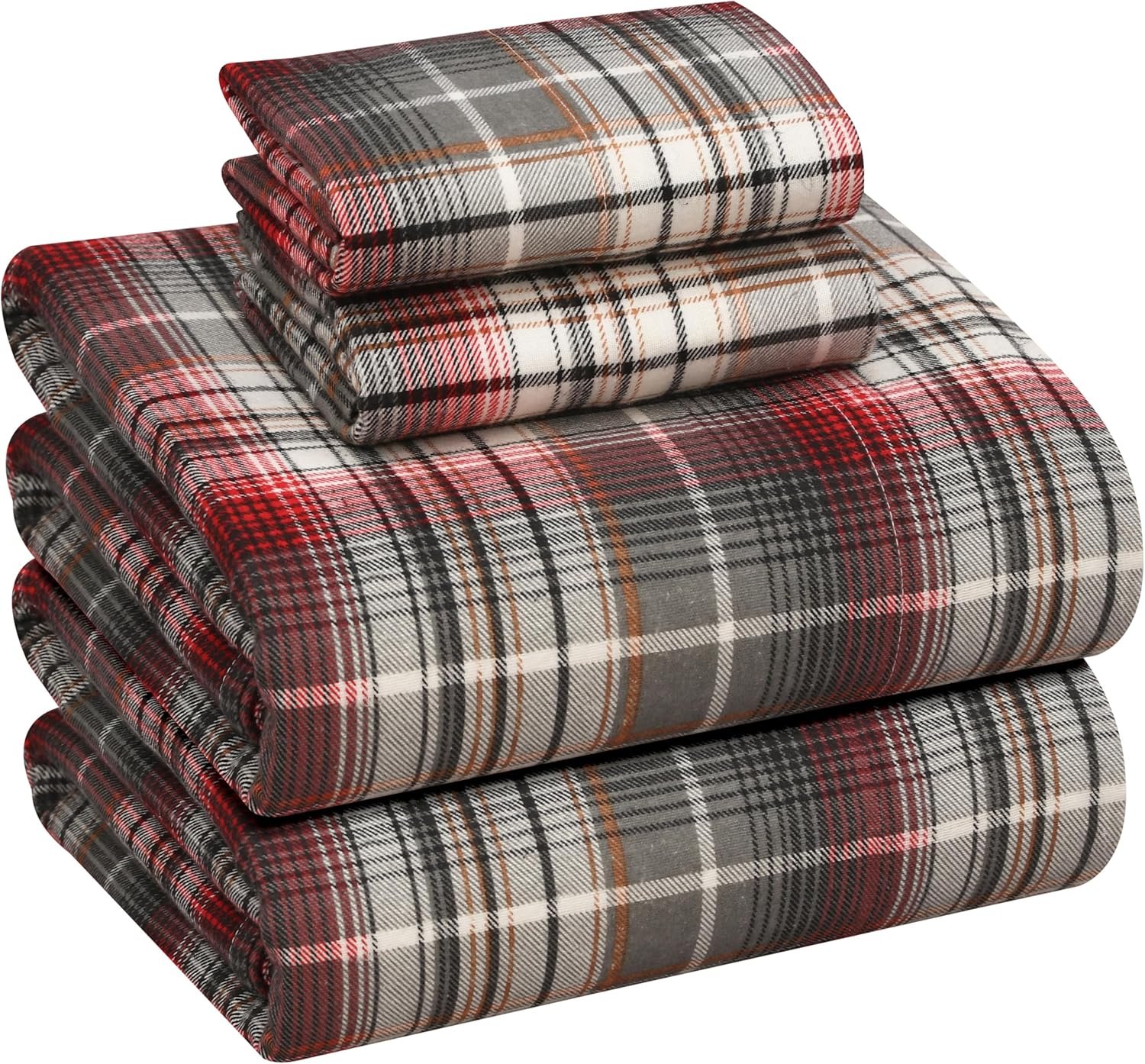 RUVANTI Flannel Sheets Queen Size – 100% Cotton Double Brushed Bed Sheets, Deep Pockets 16 Inches Queen Sheet Set, All Seasons Breathable & Extra Soft – Warm & Cozy, 4 Piece, Halloween Check