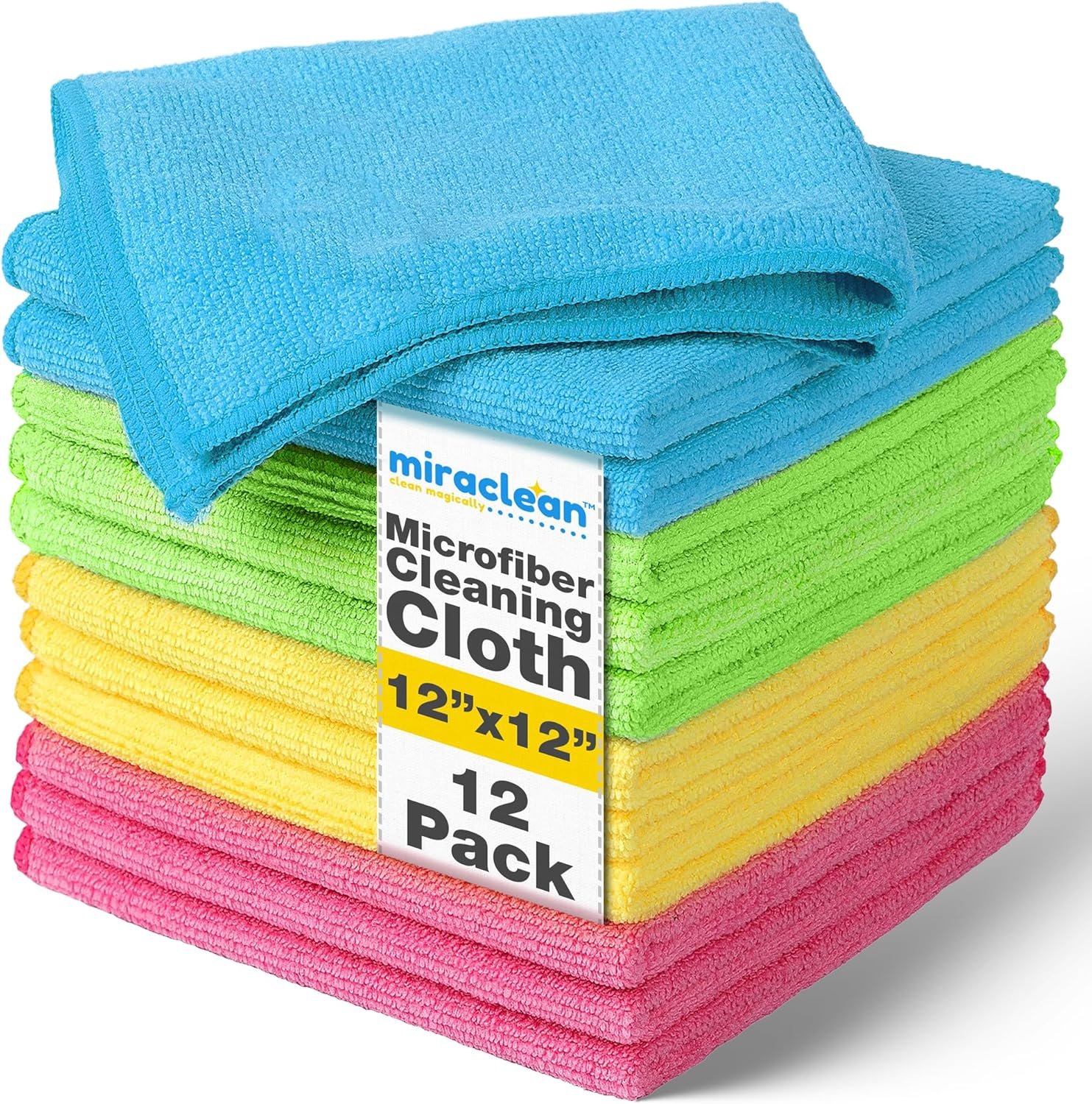 Microfiber Cleaning Cloth 12 Pack – 12 x 12 inches – Rags for Cleaning House Streak-Free Wipes for Screens, Dusting & Appliances – Premium Microfiber Cleaning Cloth