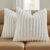 FUTEI Cream Throw Pillow Covers Set of 2, 18×18 Inch Soft Faux Rabbit Fur Striped Texture Cushion Cases, Modern Decorative Couch Pillows for Living Room Bed