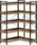 Rolanstar Bookshelf 5 Tier with 4 Hooks, Reversible Corner Bookshelf, 65″ Industrial Wooden Bookcase with Open Shelves and Metal Frame for Living Room, Bedroom, Home Office, Rustic Brown