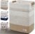 Laundry Hamper Large Laundry Basket with Leather Handles, Decorative Storage Cotton Rope Woven Basket for Blankets, Clothes Hamper for Living Room, Jute & White, 85L