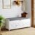 Pipishell 2-Tier Shoe Storage Bench with Cushioned Seat, Entryway Bench with Adjustable Shelf & Barn Doors, 300 lbs Capacity, 43.4″ W x 16″ D x 18″ H, for Entryway, Bedroom, Living Room, White
