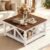 YESHOMY Farmhouse Square Coffee Table with Storage, Rustic Wood Centerpiece for Living Room, Features a Half-Open Shelf for Magazines & Remotes, Family Nights & Home Office, Brown and White